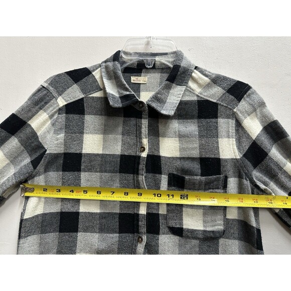 Hollister women size S button up long sleeve shirt flannel black white plaid - Picture 6 of 8